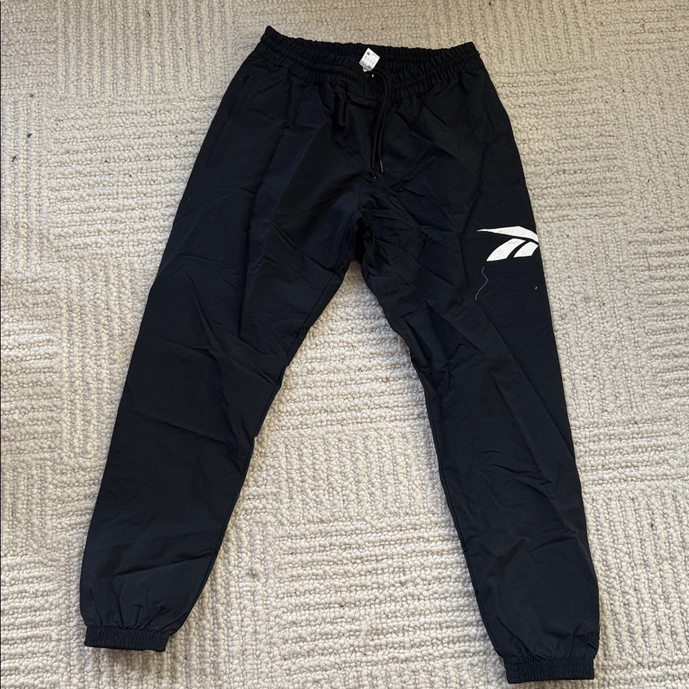 Reebok Women's Black Track Pants with White Logo - NWOT